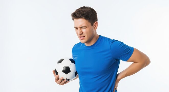 Athlete with Soccer Ball Experiencing Lower Back Pain
