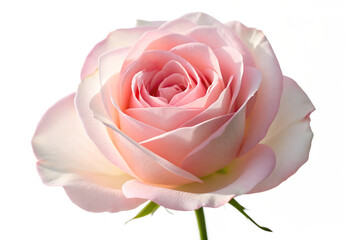 Delicate pink rose bloom isolated on white background