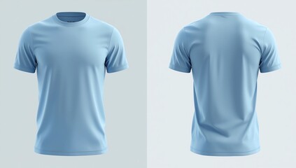 Blank blue man t shirt template front and back side view isolated on white background. T-shirt design mockup for using promotional 