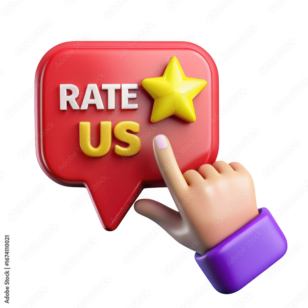 Poster 3d rating star with speech bubble and finger isolated on transparent background