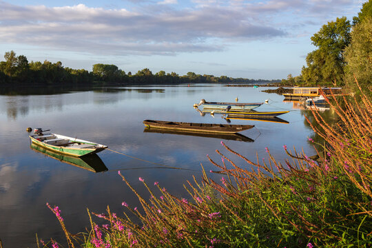 Boats on the Loire river at Le Cellier in Loire-Atlantique