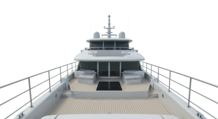 Luxury Superyacht Deck with White Upper Deck and Cushions, Front View