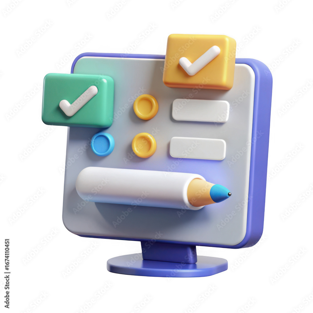 Poster 3d checklist and task management interface isolated on transparent background