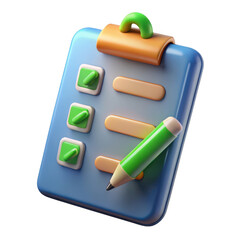 3d checklist clipboard with pencil isolated on transparent background