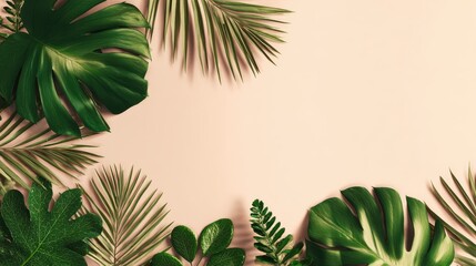 creative layout made of tropical leaves flat lay nature concept top view no logos no brands ar 169