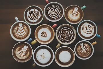 Artistic lattes offer a vibrant start to your day, perfect for trendy coffee shops and morning routines