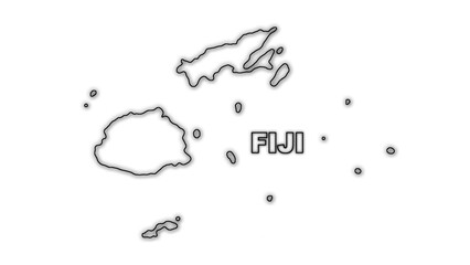 Black And White Fiji Map Outline Minimalist Monochrome Illustration