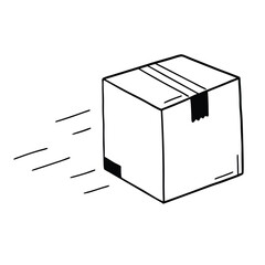 Hand-drawn illustration of a quickly moving package box.
