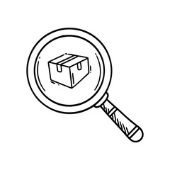 Hand-drawn magnifying glass focusing on a package.