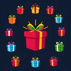 flat gift box illustration, flat present boxes, vector gift box set, minimal gift box design, modern gift boxes, UI gift icons, app gift box illustration, digital present boxes, clean gift packaging v