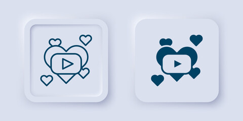 Filled and outline Romantic movie icon isolated on grey background. Love film. Square button. Vector