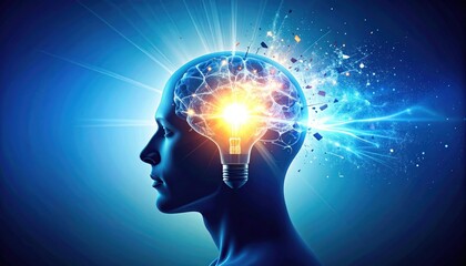 Brain with lightbulb with idea, concept, imagination, knowledge, and creative.
