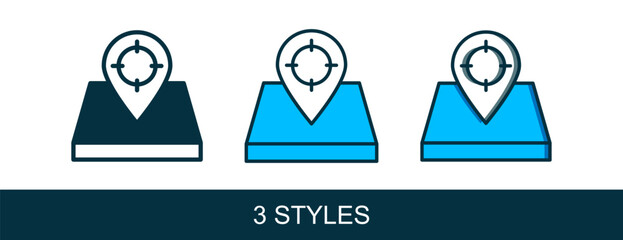 Filled outline Hunt place icon isolated on white background. Navigation, pointer, location, map, gps, direction, place, compass, contact, search. Vector