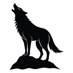 Black silhouette of a wolf howling on a rock animal 2