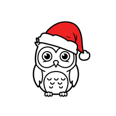 Cartoon Owl Wearing Santa Hat for Christmas
