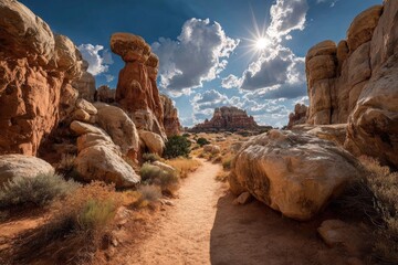 Sunny desert landscape with a path