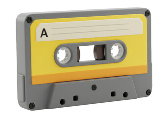 Obraz premium Yellow Cassette Tape Isolated on Transparent Background Illustrating Retro Technology