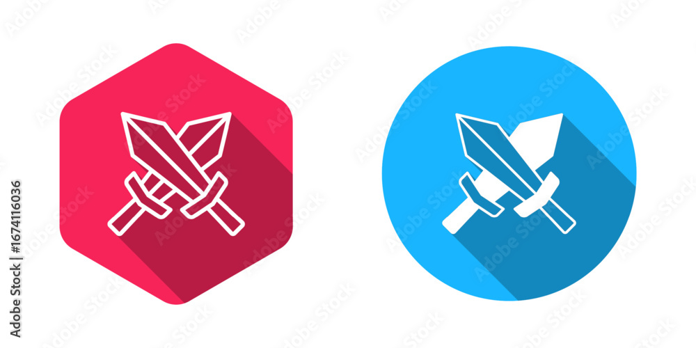 Poster filled and outline sword for game icon isolated with long shadow background. vector