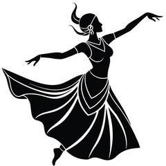 Black silhouette of a woman dancing in a flowing dress 1