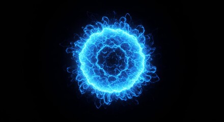 Vibrant Blue Energy Sphere on Black Background, Abstract Science Concept