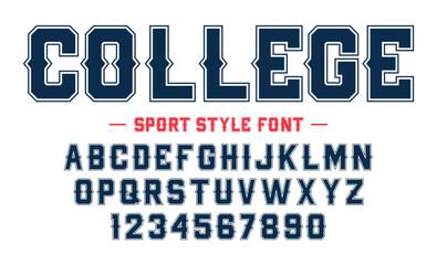 Classic college font. Vintage sport font in american style for football, baseball or basketball logos and t-shirt. Athletic department typeface, varsity style font. Vector
