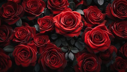Fototapeta premium dark floral backdrop featuring red roses
