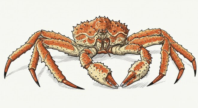 Detailed illustration of a spiky orange king crab with large cla