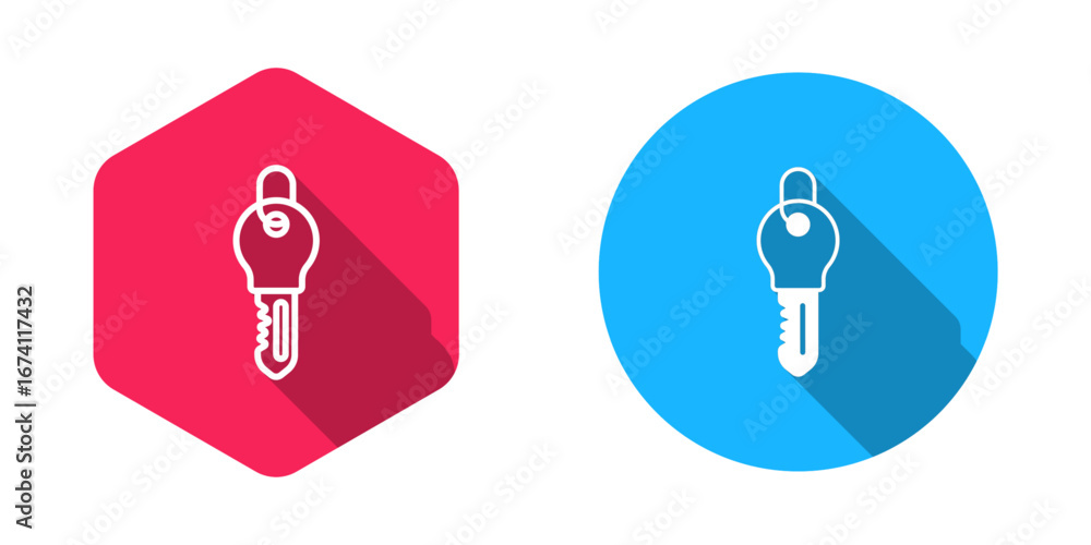 Poster filled and outline key icon isolated with long shadow background. vector