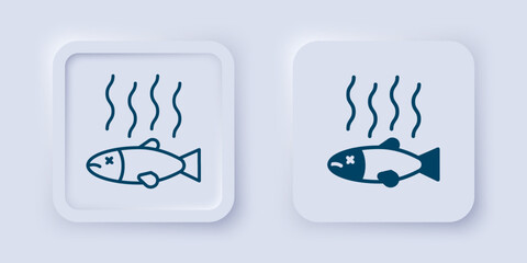 Filled and outline Dead fish icon isolated on grey background. Rotten fish. Square button. Vector