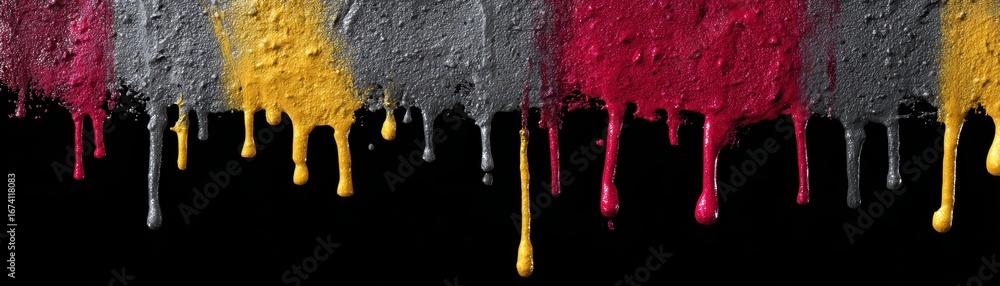 Poster dripping black paint on a dark canvas, an abstract representation of fluid dynamics