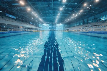 Obraz premium Wide indoor swimming pool, bathed in light