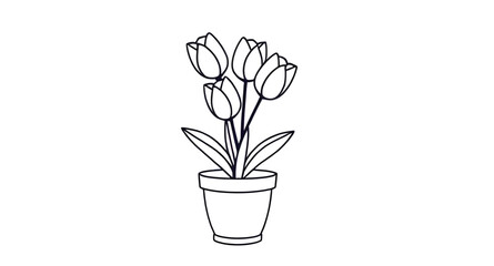 floral vase illustration, tulips pencil drawing, tulip flower line art, tulip vase outline, blooming tulips drawing, tulip vase doodle, tulip hand sketch, spring flowers in vase, tulip floral arrangem