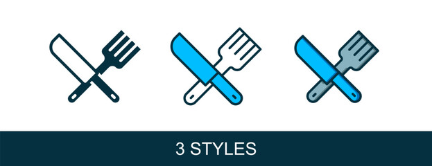 Filled outline Crossed knife and fork icon isolated on white background. Cutlery symbol. Vector