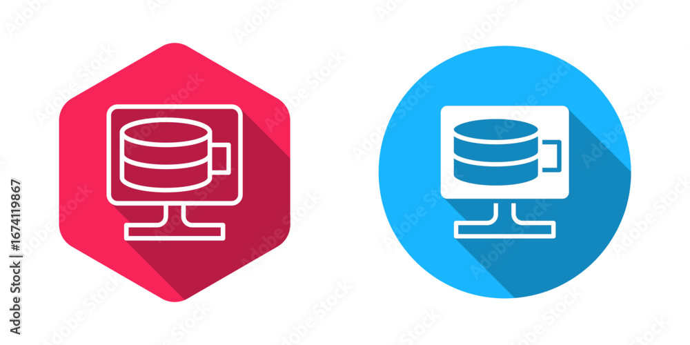 Poster filled and outline cloud database icon isolated with long shadow background. cloud computing concept