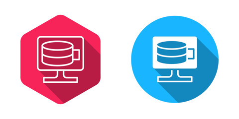 Filled and outline Cloud database icon isolated with long shadow background. Cloud computing concept. Digital service or app with data transferring. Vector