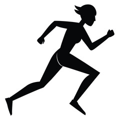 Black silhouette of a woman running forward athletic