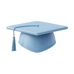 A light blue graduation cap with a tassel, isolated on a transparent background, symbolizing academic achievement and graduation