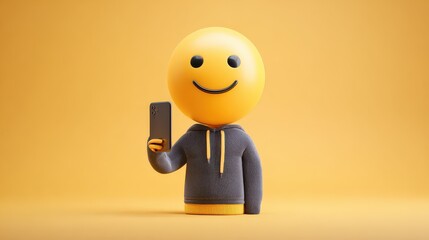 emoji head man using a smartphone emoji concept no logos no brands ar 169