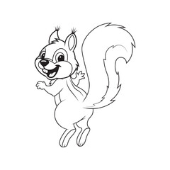 playful cartoon squirrel line art illustration.