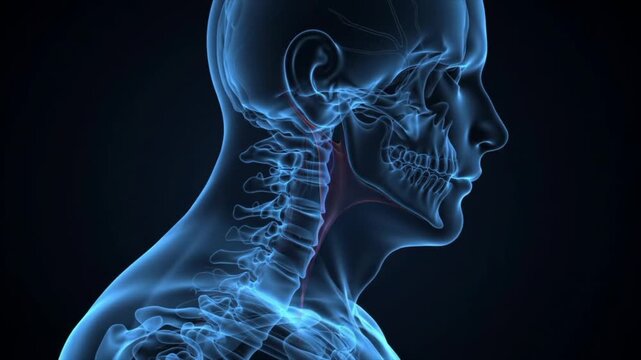 3D medical animation of a whiplash injury in the cervical spine. Trauma.