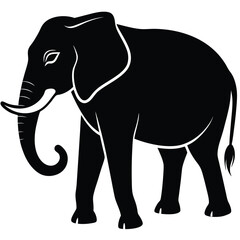 Black silhouette of an elephant with white outline
