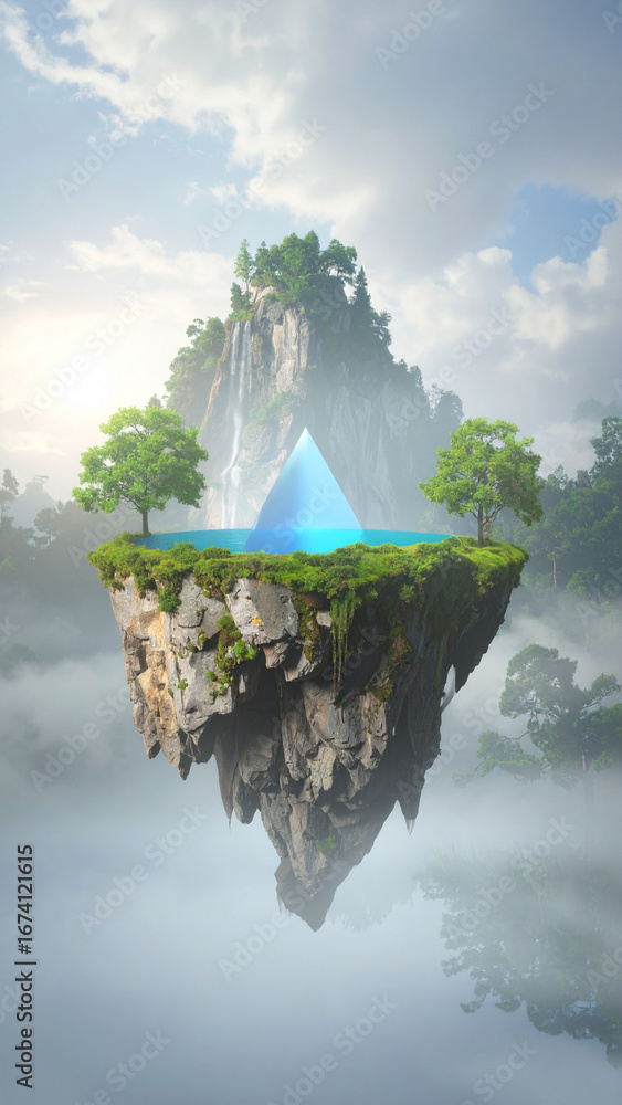 Aufkleber floating island, mist and surreal landscape: here output based your instructions floating island lan