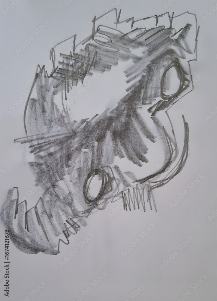 Poster photo abstract sketch of a face with sharp features and lines