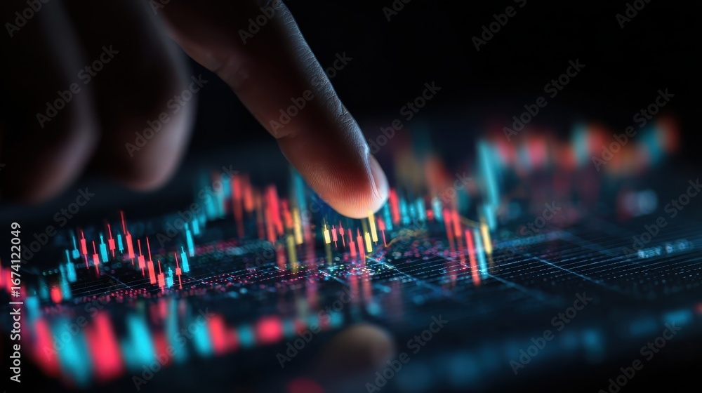 Aufkleber stock market algorithmic concept with digital circuit and financial chart graph on backdrop with fin