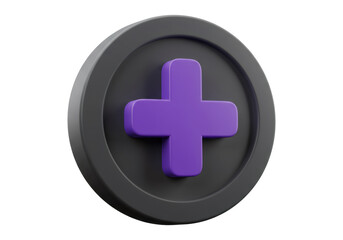 Obraz premium 3D Purple Plus Sign Centered On Black Circle Isolated On Transparent Background