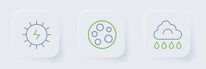 Set line Cloud with rain, Moon and Solar energy panel icon. Vector