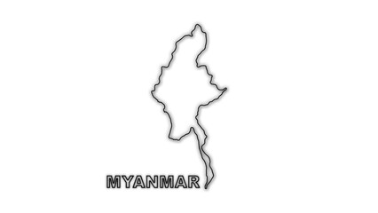 Black and White Myanmar Map Outline Minimalist Monochrome Illustration