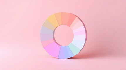 Pastel color palette wheel displayed on soft pink background, circular arrangement of gentle hues including blue, green,yellow,purple, minimal design for creativity, art, fashion,modern inspiration