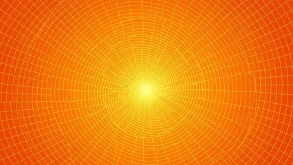 Vibrant orange gradient background with converging grid towards a bright center