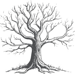 Naklejka premium Leafless Tree vector with Transparent Background Featuring Bold Branches and Textured Trunk for Halloween, Nature, or Decorative Design Assets